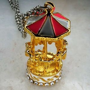 Disney Carousel Pendant PINK White Gold Merry-go-Round Jewelry Necklace
